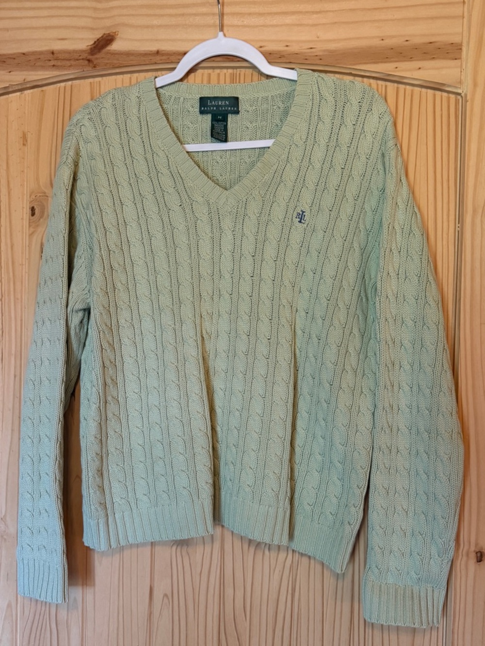Lauren Ralph Lauren Women’s Cable Knit V-Neck Sweater - Light Green